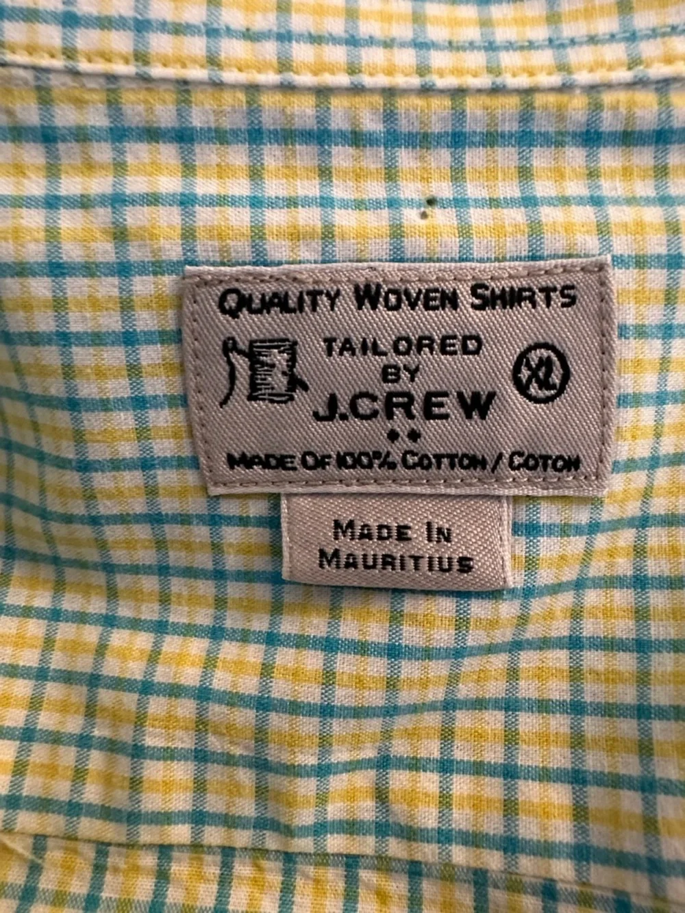 J. Crew Men's Blue Yellow White Small Check Button Down Long Sleeve‎ Shirt Sz XL